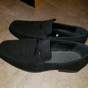 Mens black faux suede loafers.